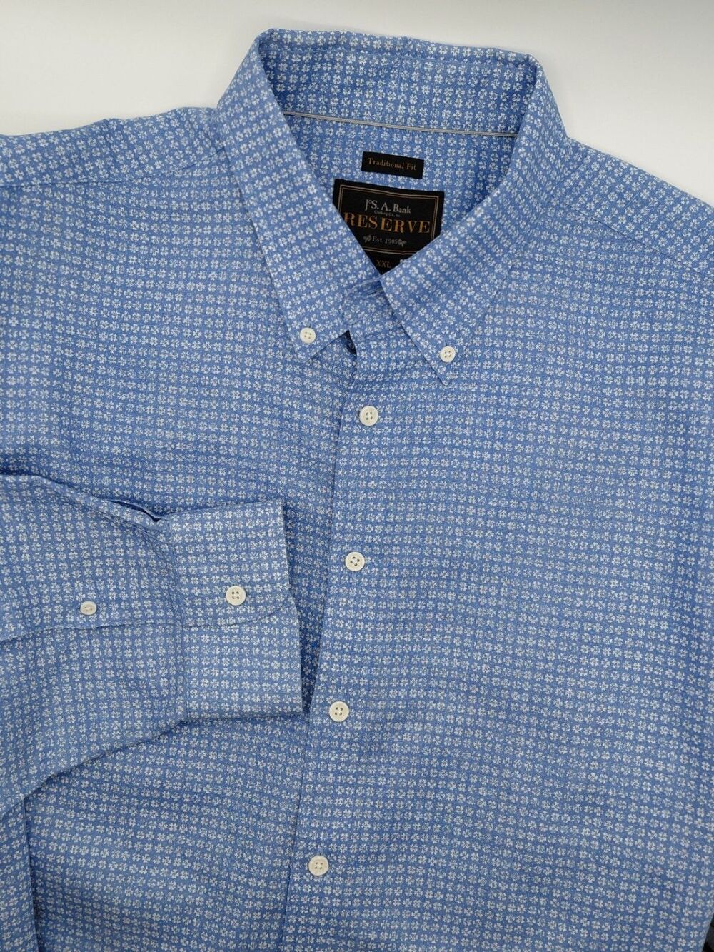 Jos A Bank Reserve Linen Blend Traditional Fit Shirt Men's XXL Blue Geometric